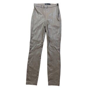 Zara Faux Leather Pants Womens XS Beige Skinny Moto City Classic Fall Capsule